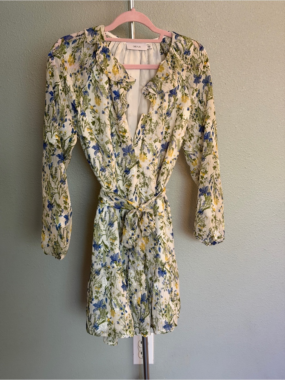 Greylin White Floral Mini Dress with Blue & Green Print